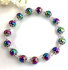 Rainbow Multicolor Magnetic Hematite Bracelet healing gemstone stretchy women