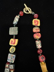 Handmade African Trade Bead Necklace with Toy Bus Accent, 18.25”