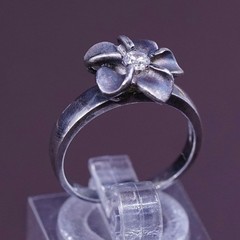 sz 5, vtg Sterling silver flower ring, modern 925 w/ Cz