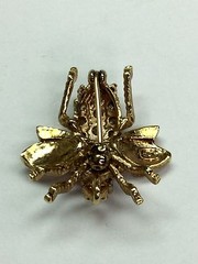 Antique Style 925 Silver Gold Tone Clustured lFly Pin/Brooch With CZ Stones