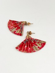Vintage Japanese Fan Origami Earrings Washi Paper Red