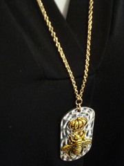 Sparkling Queen Bee Tag Pendant on 30″ Gold Plated Finer Chain Necklace