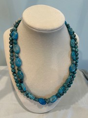 Handcrafted Real Blue Crazy Agate 2 Strand Necklace With Bracelet