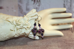 Multi Purple Colored Lampwork Earrings, Swarovski Crystals, Filigree, Silver(43)