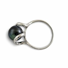 Solid Sterling Silver .925 Black-Grey Tahitian Pearl Solitaire Ring
