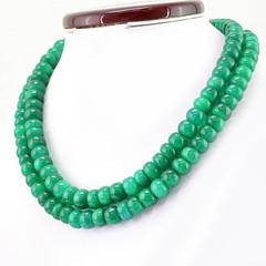 Earth Mined Green Emerald 882.00 Cts Amazing 2 Line Round Beads Necklace (RS)