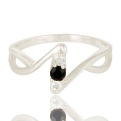 Natural Black Onyx White Topaz Ring 925 Sterling Silver Split Shank Gift Jewelry
