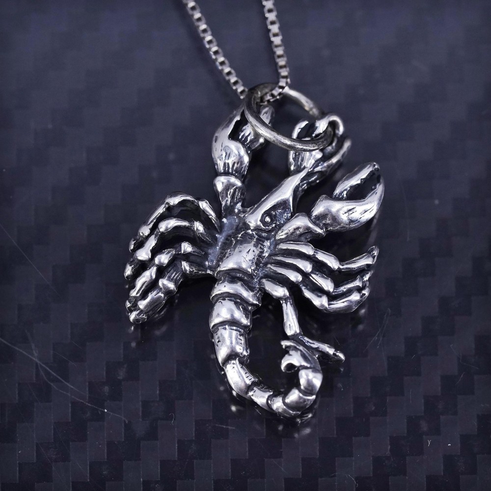 24”, sterling silver 925 box chain necklace Scorpius scorpion charm pendant