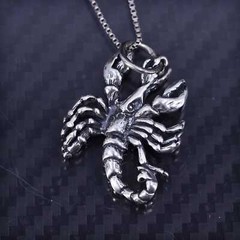 24”, sterling silver 925 box chain necklace Scorpius scorpion charm pendant