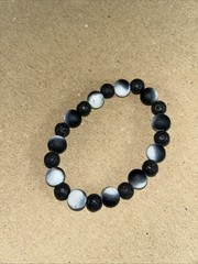 Handmade Stretchy Bracelet Lava Beads Moon And Black