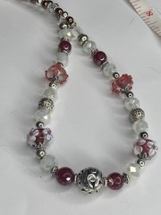 Artisan Handcrafted Art Deco Lampwork Glass Jewelry Necklace Mean Girlz #17 Pink