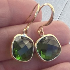 Min Favorit Bezel Set Square Green Crystal & Gold Pl Artisan Drop Earrings