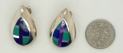 Sterling Silver Inlay Multi-Color Turquoise Teardrop Shape Earrings 7.4 Grams