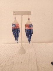 Handmade Seed Beaded Patriotic American Flag Earrings