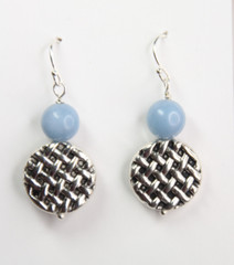 Angelite Earrings Blue 8mm Ball Natural Gemstone 925 Sterling Silver 1 1/2″
