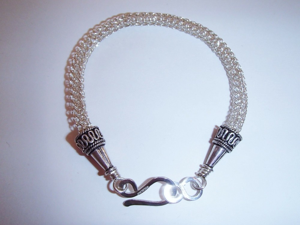 925 Bracelet Viking Knit Weave Handmade Sterling Silver Large size 9 5/8″