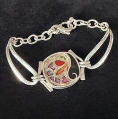 Sterling Silver Colorful Resin Handmade Artisan Bracelet Ivy Woodrose 5.5”-6.5”