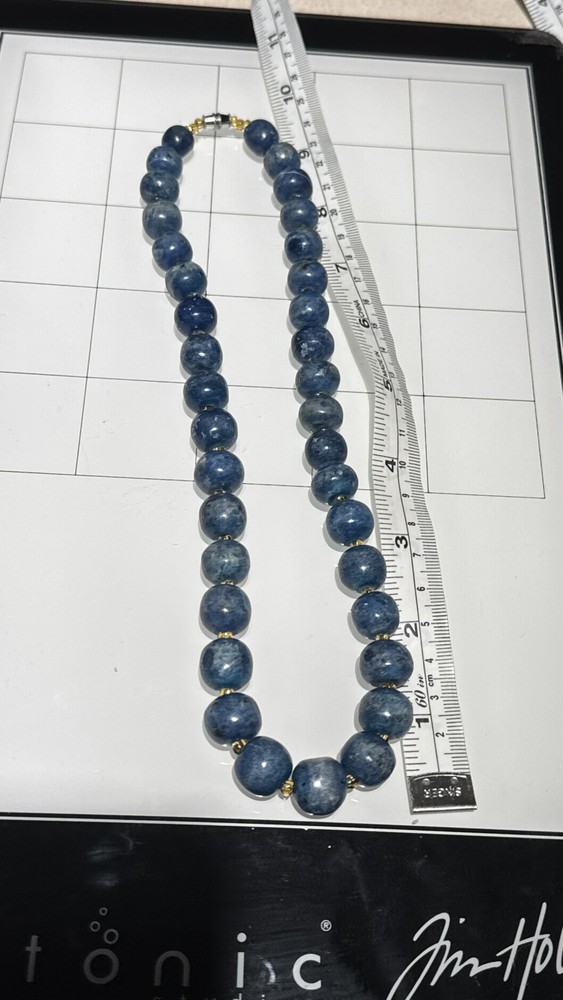 Blue Denim Lapis Lazuli Rondell Beaded Necklace 19″ 13mm Beads Gemstone