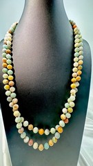 Amazonite Beaded Semi Precious Gemstone 9mm Hand Knotted 60” Long Necklace 125g