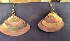 VTG 1970s Handcrafted Tiered Copper & Brass Layered Dangle Earrings Nice Patina