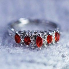 Size 5, vintage Sterling 925 silver handmade ring with ruby and cz around