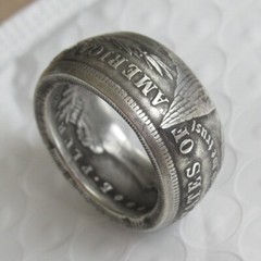Handmade Crafted Rare Ring with Morgan Dollar Silver Plated Size 8-16