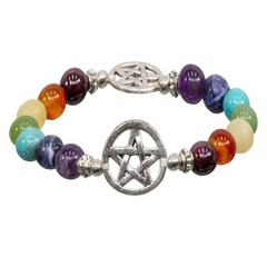 Seven Chakras Beaded Bracelet with Pentagram Charms – One Size