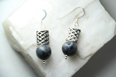 Larvikite Black Labradorite 10mm Ball Gemstone .925 Sterling Silver Earrings