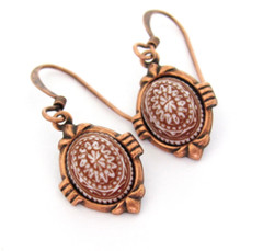 Art Deco Earrings Vintage Style Antiqued Copper Cottagecore Mosaic Dainty Gift