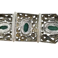 Vintage Filigree Bracelet Aventurine Cabs Ethnographic White Metal – Asia / ME