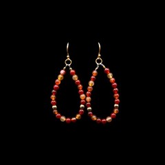 Carnelian Gemstone Bead Hoop Earrings with 18k Gold Plated Round Accent Beads