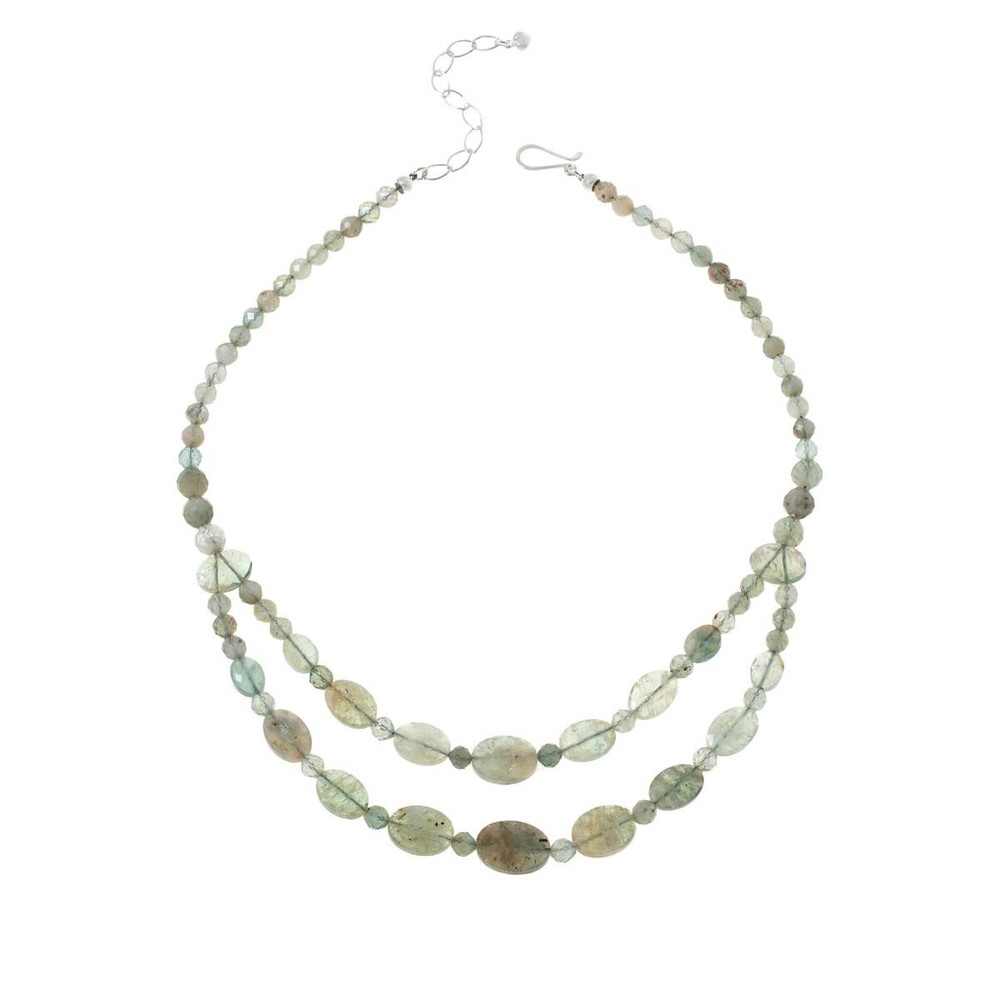 Jay King Sterling Iceberg Green Labradorite Bead Necklace Double Layer 18 1/4″