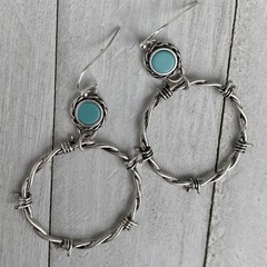 Min Favorit Faux Turquoise & Antique Silver Barbed Wire Drop Earrings FUN!