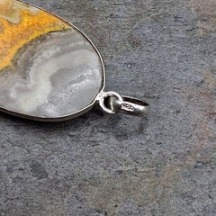 Large Sterling Silver Bumblebee Jasper Pendant 925 Oval Statement Southwestern