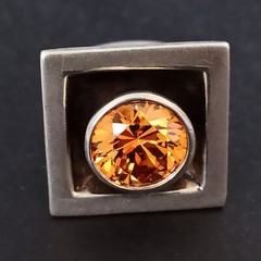 Silver Ring Modernist Massive Geometric Bold Artisan Quartz Square 7.25 Fine VTG