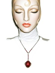 RED SCARAB BEETLE NECKLACE Egyptian Revival Pendant Long Life Symbol Czech Glass