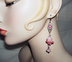 PINK LAMPWORK ART GLASS EARRINGS Asymetrical Designer Long Drops Stainless Steel