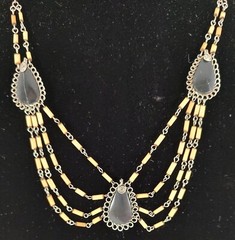 Festoon Style Black Stone Tan Beads Wire Necklace 18 inch