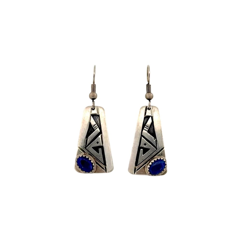 Peter Nelson, Vintage, Earrings, Lapis Lazuli, Sterling Silver, Navajo, 1 3/4″
