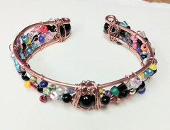 Bracelet multi color with black onyx stone bangle copper wire wrapped item #8080
