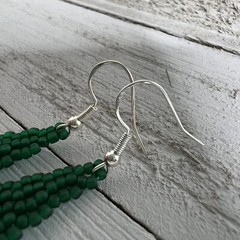 Boho Seed Beaded Earrings Green Brown Orange Fringe Dangle Drop Earrings 4.75 in