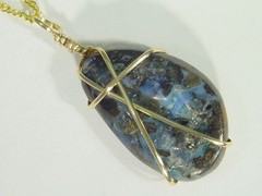 BUTW 14k Gold Fill Wrapped 20mm x 45mm australian boulder opal pendant 2634D
