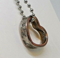 Heart shaped Pendant made from PUERTO RICO US coin ring with 24 in chain