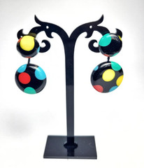 Sobral Dots Obsession Multicolor Polka Dots on Black Beads Artist Made Post Earr