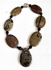 Chunky Large Vintage Picture Jasper Polished Gemstone Statement Necklace 21″