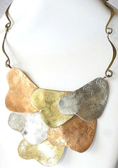 “Lillo” Vintage modernist mixed metal alpaca, brass and copper large necklace