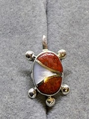 Santa Fe Style Enhanced Red Coral, Mother Of Pearl Earrings In Sterling Silver .