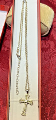 Vintage Sterling Silver .925 REL Gold Wash Cross & CZs & X Pendant Necklace