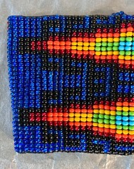 Navajo Blue Seed Beaded Artisan Wrap Bracelet with Colorful Geometric Design 8″