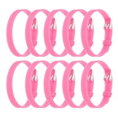 10 Pack Slide Bracelet Wristband 8.2 x 0.3” Silicone Adjustable Bracelet Pink